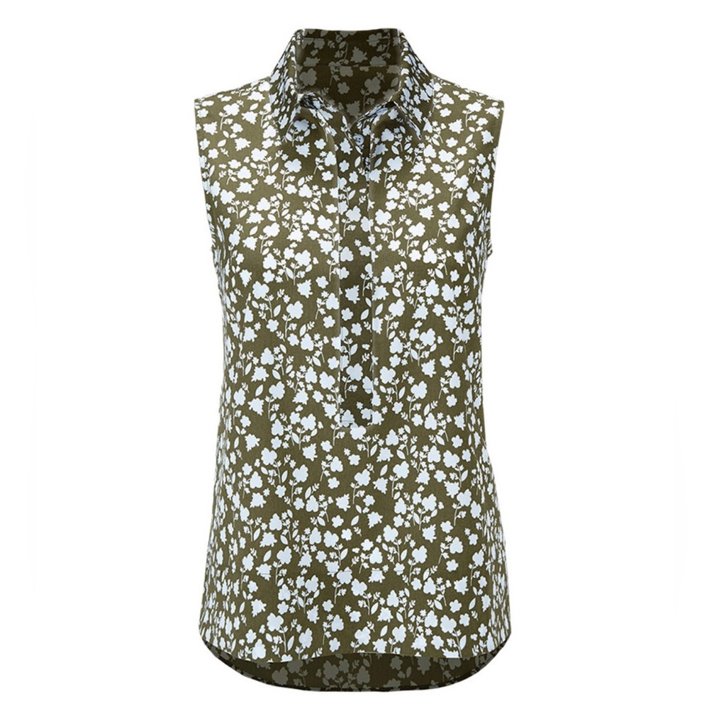 CABI Keepsake Blouse style #3614 Pressed Flowers sleeveless green/blue sz M